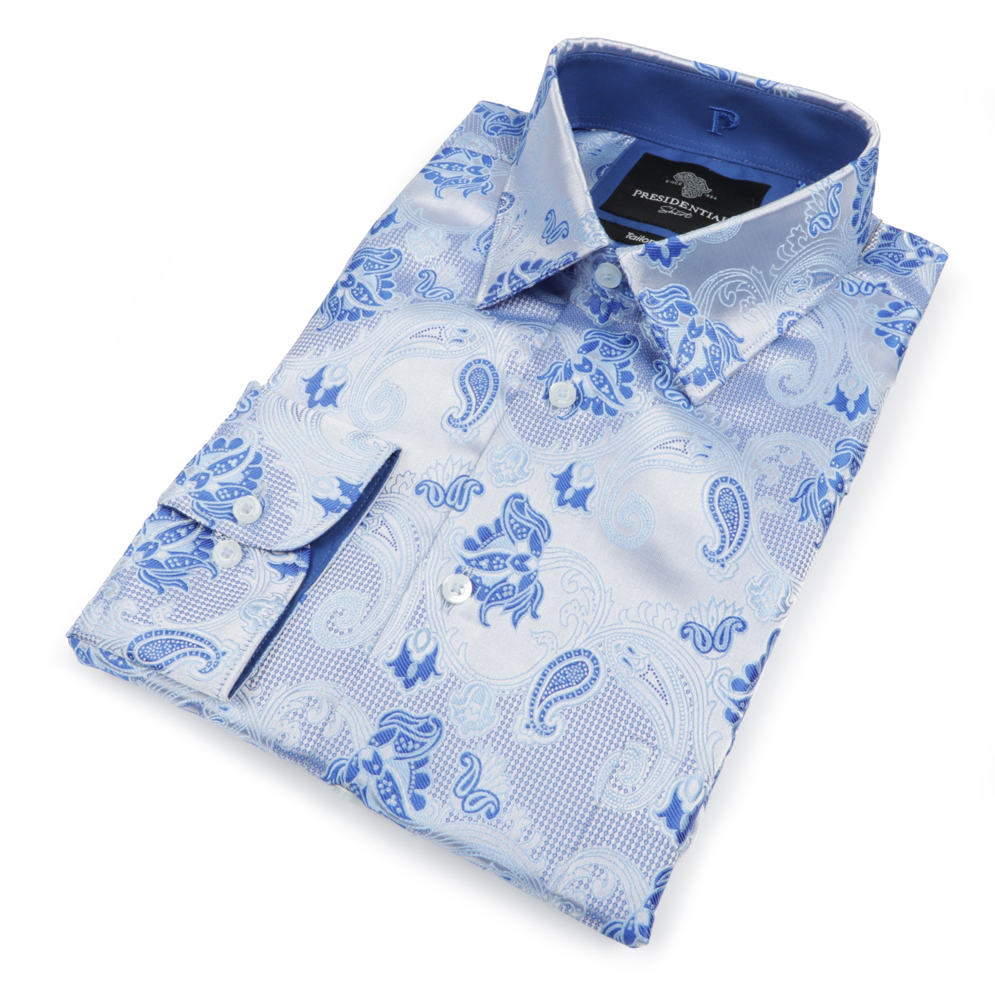 Lillian Wave - Blue Men's Jacquard Satin Luxury Formal Shirt