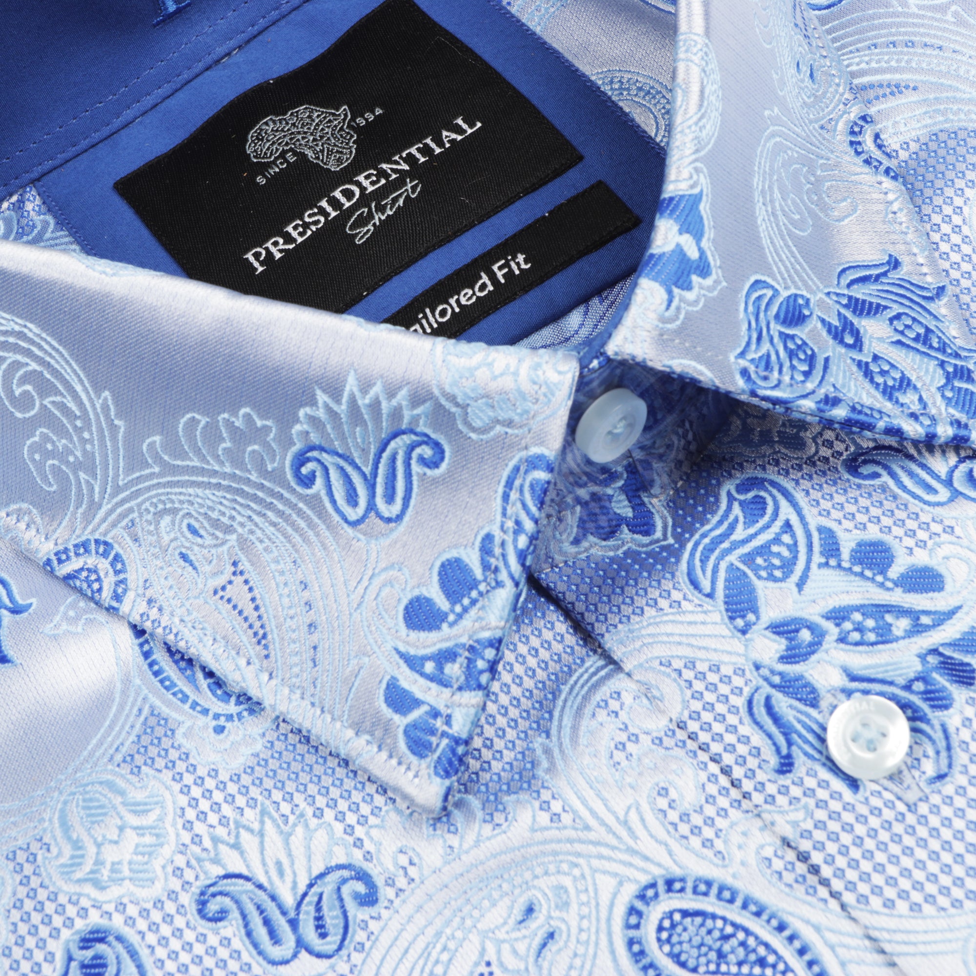 Lillian Wave - Blue Men's Jacquard Satin Luxury Formal Shirt
