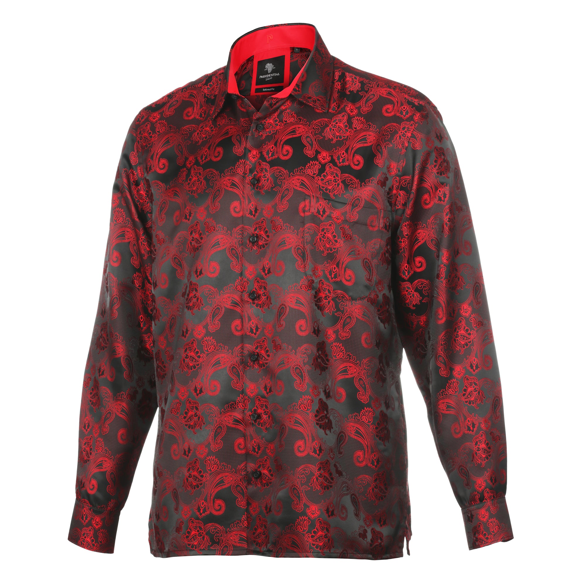 Lillian Wave - Royal Red Men's Jacquard Satin Luxury Formal Shirt