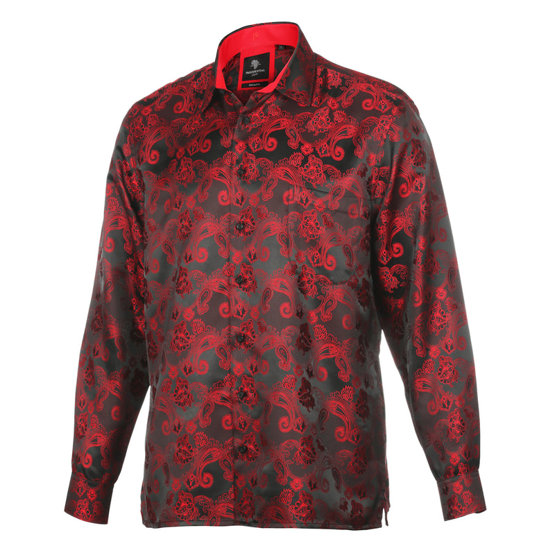Lillian Wave - Royal Red Men's Jacquard Satin Luxury Formal Shirt