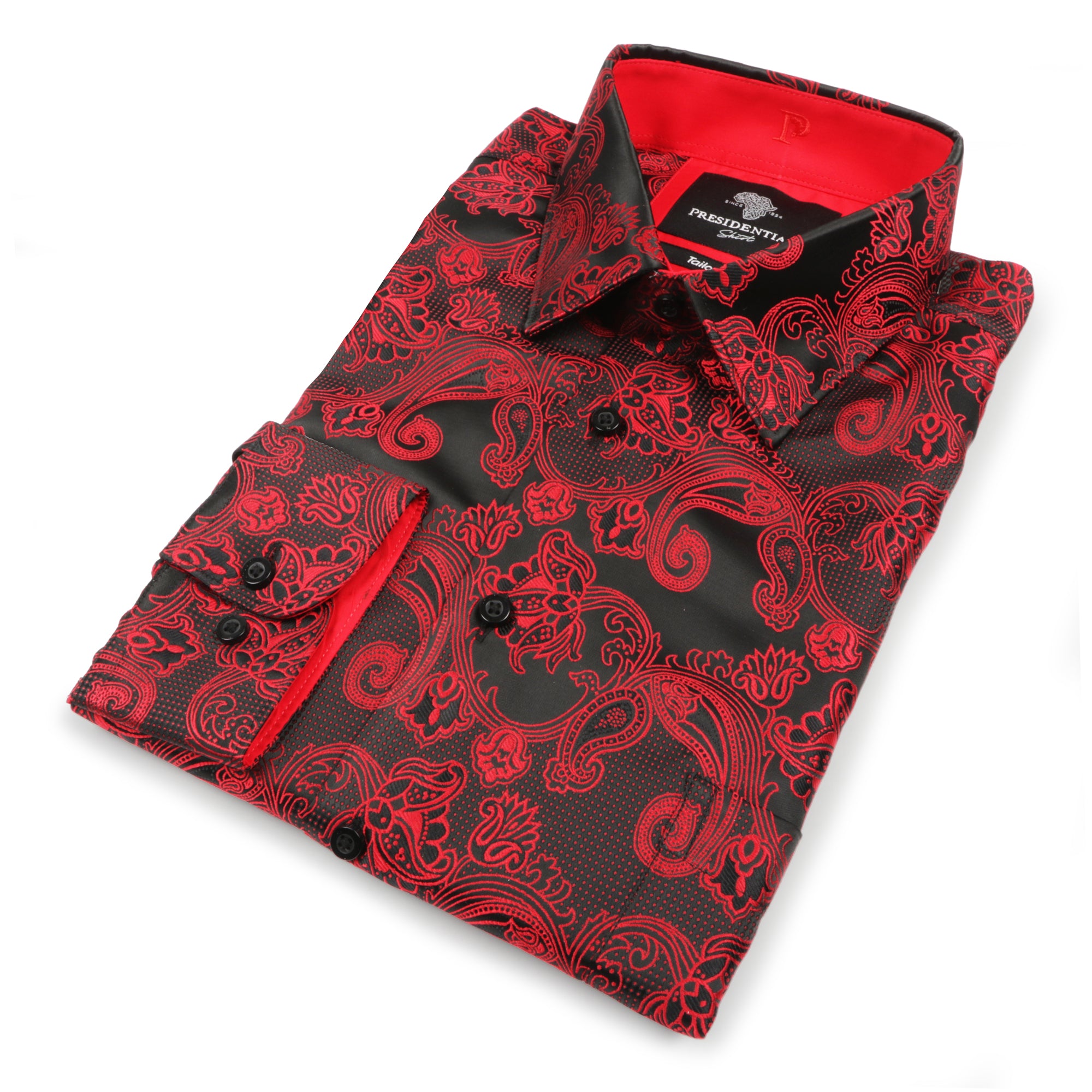 Lillian Wave - Royal Red Men's Jacquard Satin Luxury Formal Shirt