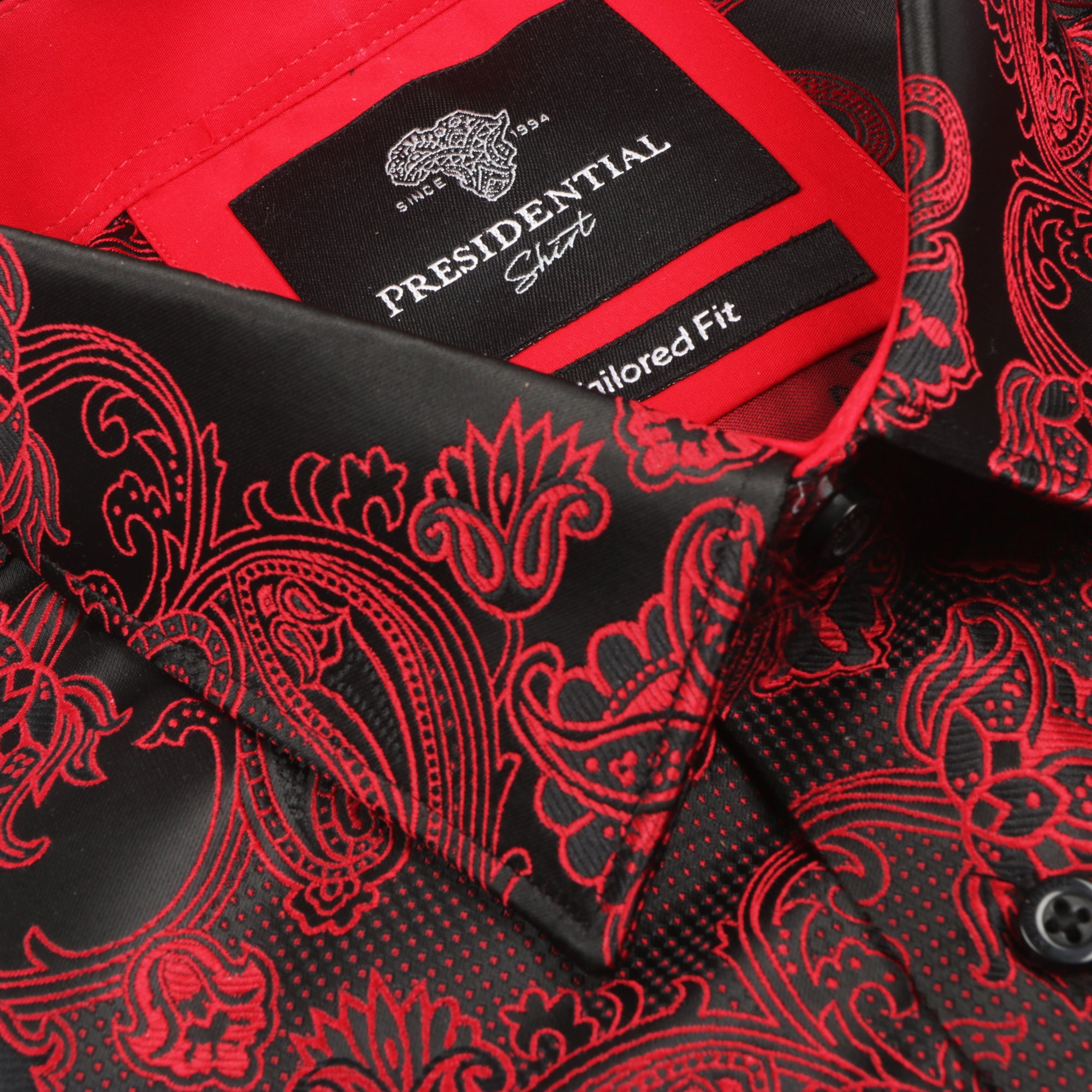 Lillian Wave - Royal Red Men's Jacquard Satin Luxury Formal Shirt