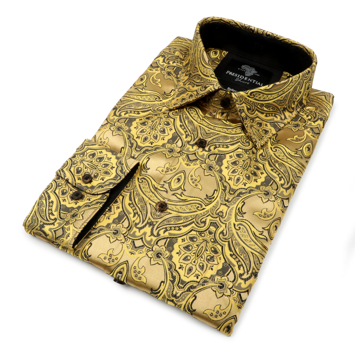 Golden Heart - Gold Men's Jacquard Woven Luxury Formal Shirt