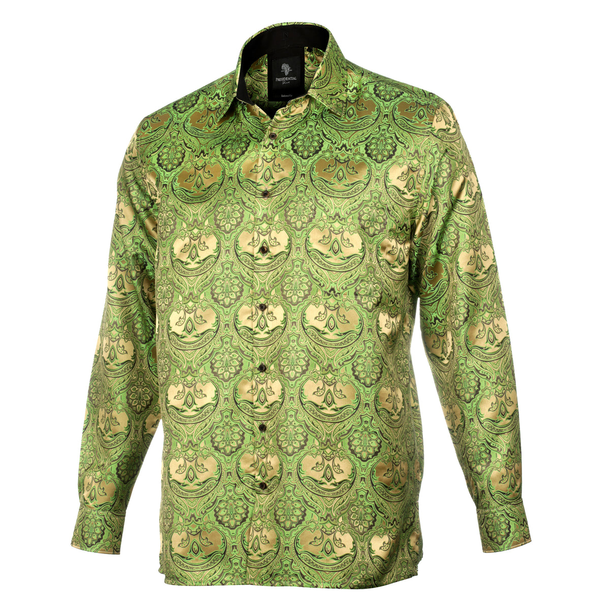 Golden Heart - Green Men's Jacquard Woven Luxury Formal Shirt