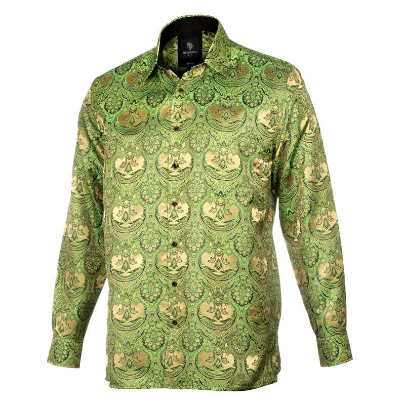 Golden Heart - Green Men's Jacquard Woven Luxury Formal Shirt