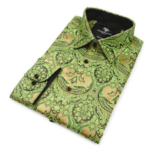Golden Heart - Green Men's Jacquard Woven Luxury Formal Shirt