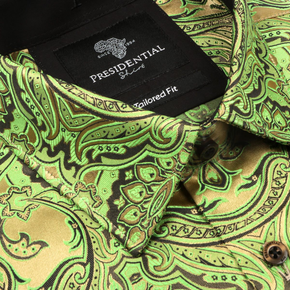 Golden Heart - Green Men's Jacquard Woven Luxury Formal Shirt