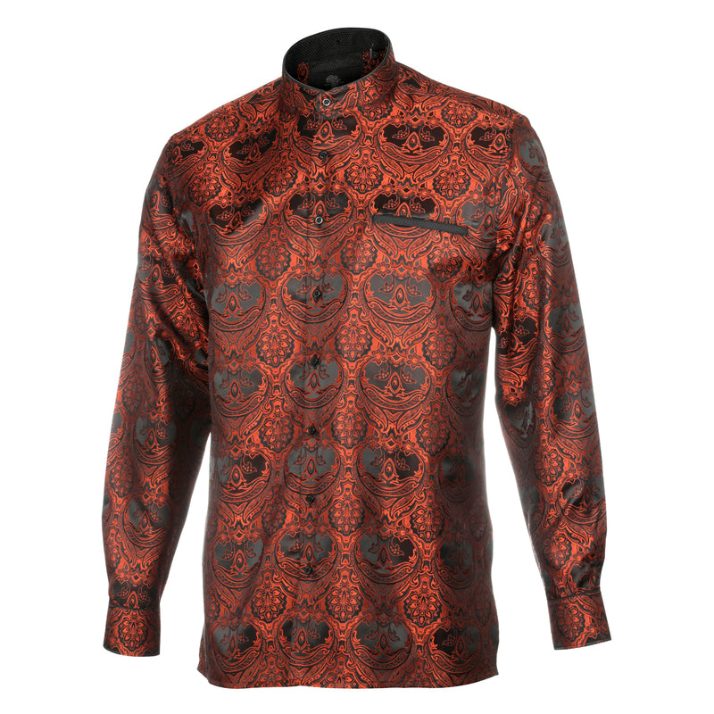 Golden Heart - Burnt Orange Men's Jacquard Woven Luxury Formal Shirt