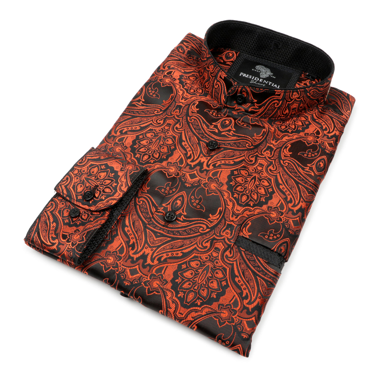 Golden Heart - Burnt Orange Men's Jacquard Woven Luxury Formal Shirt