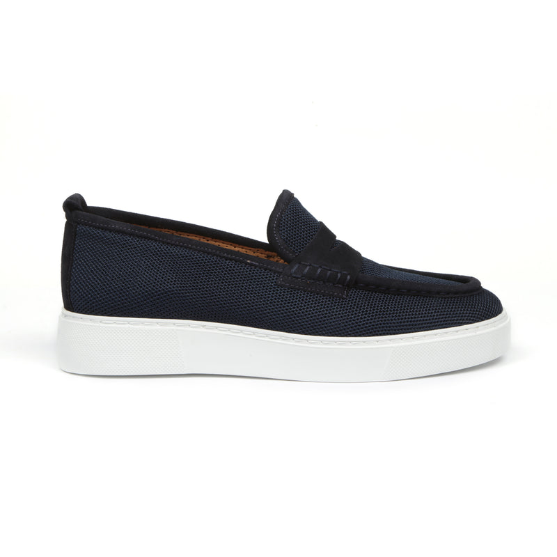 Men’s Navy Textured Textile Sneakers – Loafer-Inspired Smart Casual Shoes