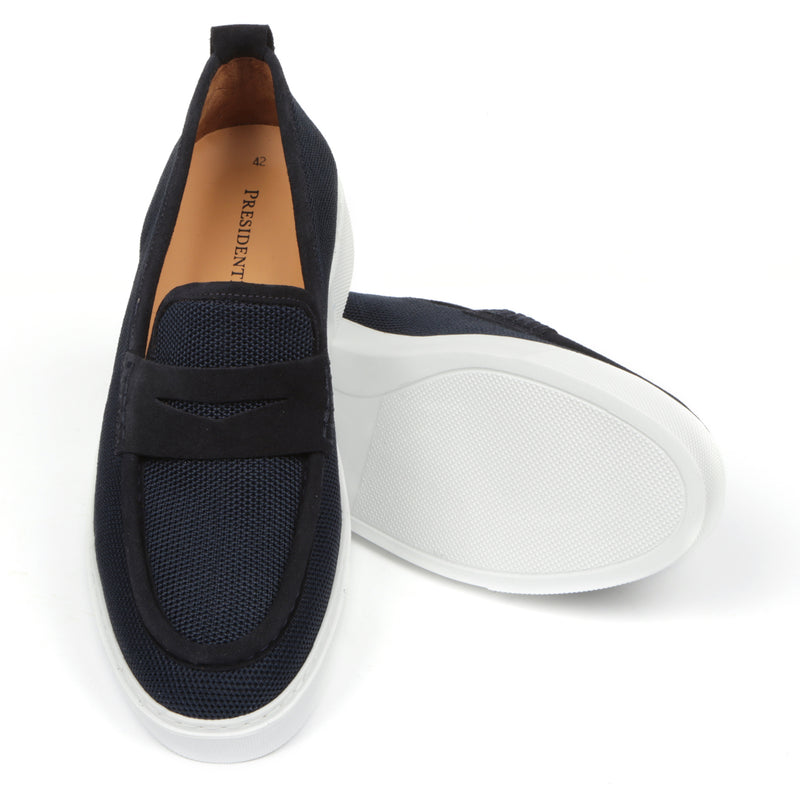 Men’s Navy Textured Textile Sneakers – Loafer-Inspired Smart Casual Shoes