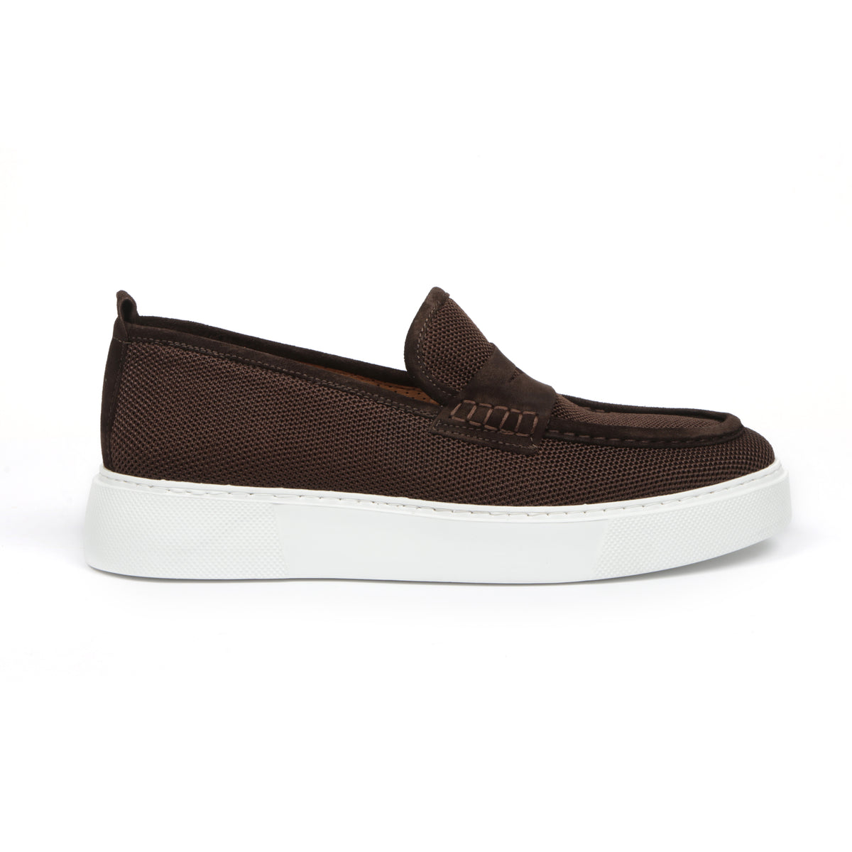 Men’s Dark Brown Textured Textile Sneakers – Loafer-Inspired Smart Casual Shoes