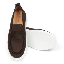Men’s Dark Brown Textured Textile Sneakers – Loafer-Inspired Smart Casual Shoes