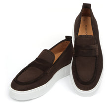 Men’s Dark Brown Textured Textile Sneakers – Loafer-Inspired Smart Casual Shoes