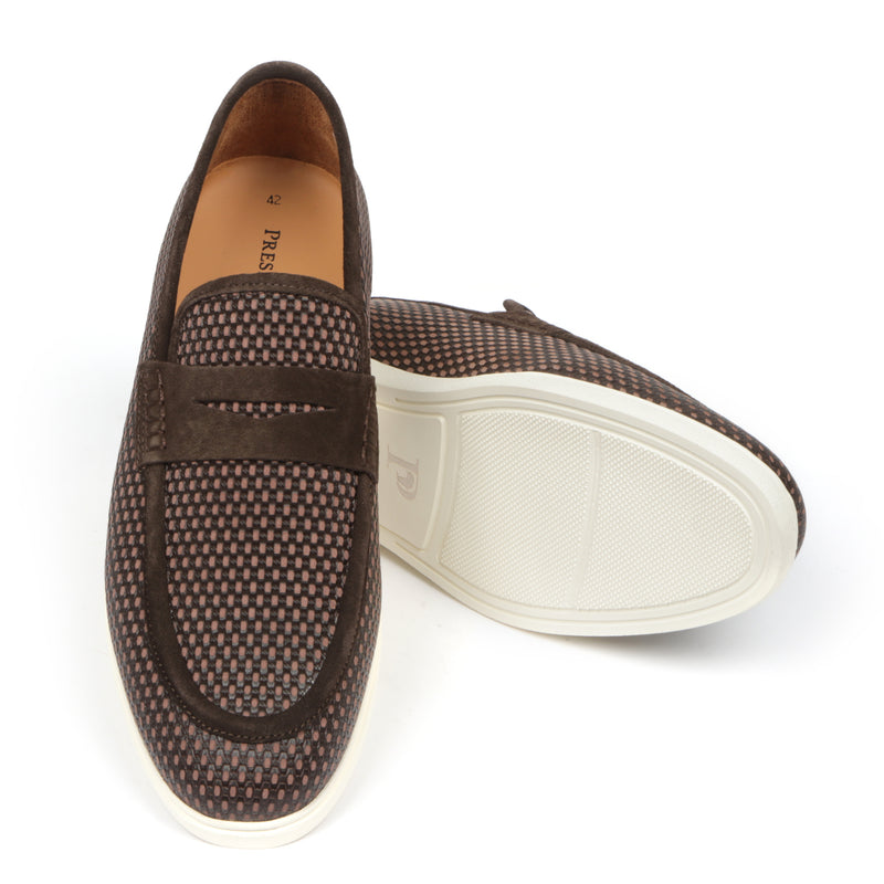 Men’s Brown Speckle Leather Sneakers – Loafer-Inspired Smart Casual Shoes