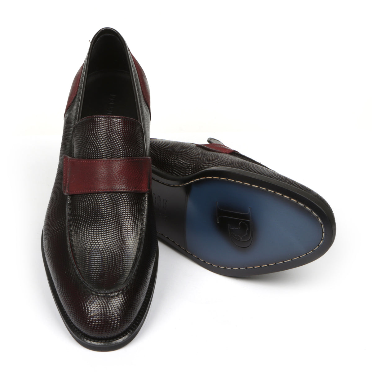 Classic Black & Burgundy  Men’s Leather Loafers – Elegant Formal Dress Shoes