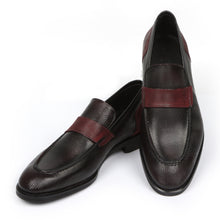 Classic Black & Burgundy  Men’s Leather Loafers – Elegant Formal Dress Shoes