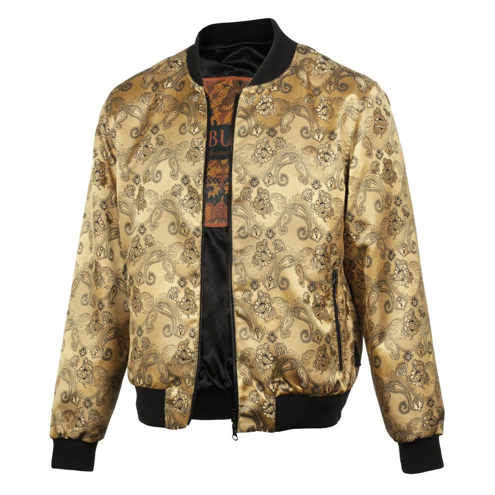 Men’s Gold Jacquard Woven Bomber Jacket – Stylish Outerwear