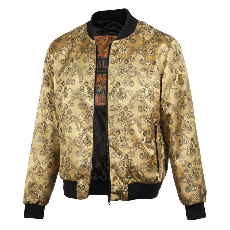 Men’s Gold Jacquard Woven Bomber Jacket – Stylish Outerwear