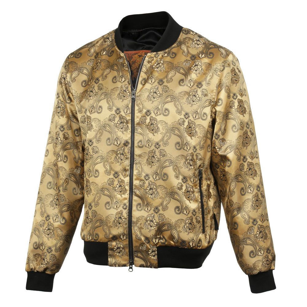 Men’s Gold Jacquard Woven Bomber Jacket – Stylish Outerwear