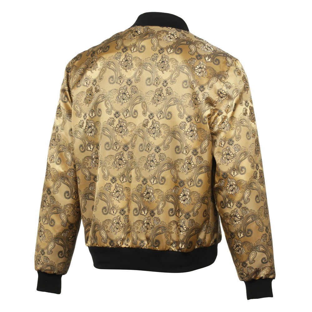 Men’s Gold Jacquard Woven Bomber Jacket – Stylish Outerwear