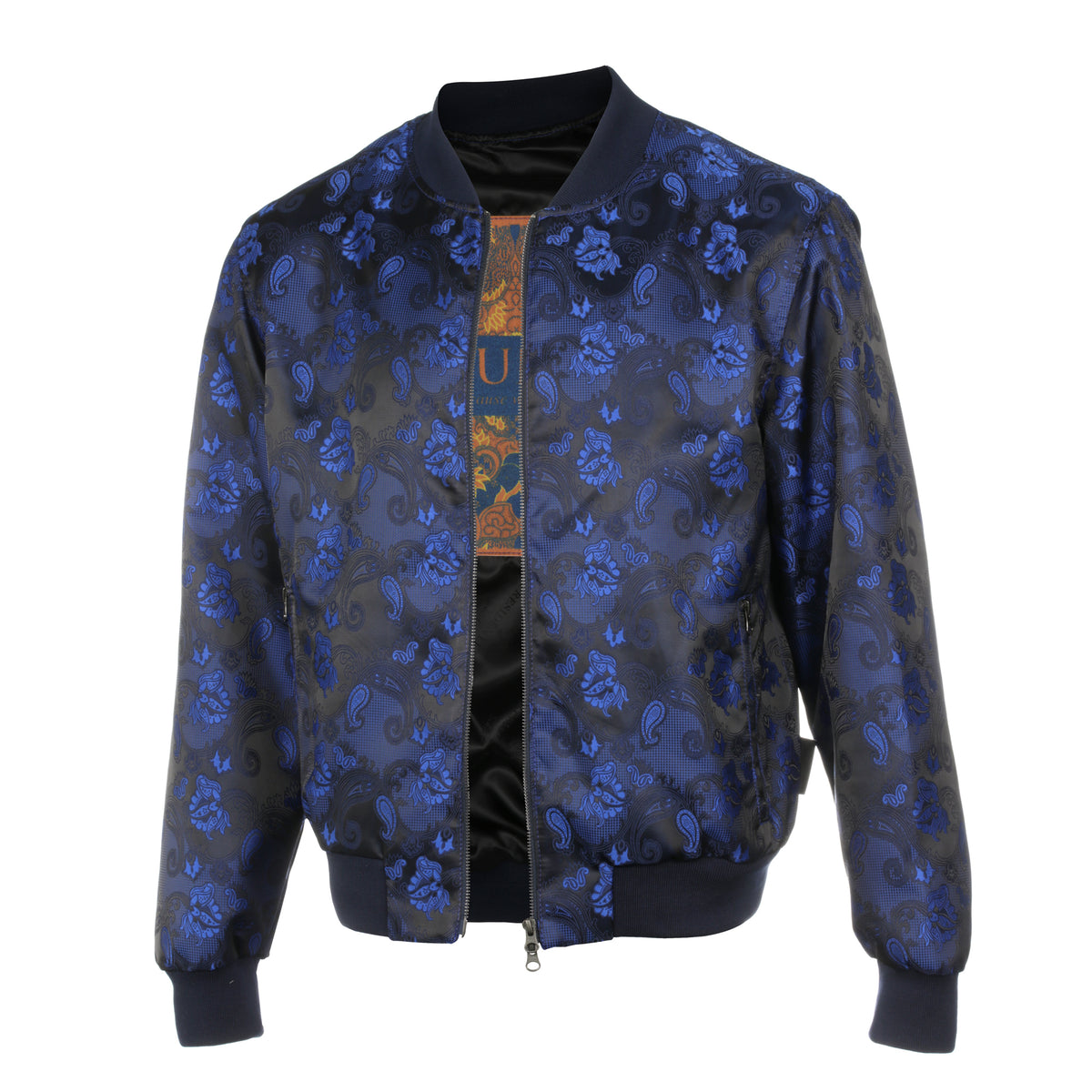 Men’s Navy Jacquard Woven Bomber Jacket – Stylish Outerwear