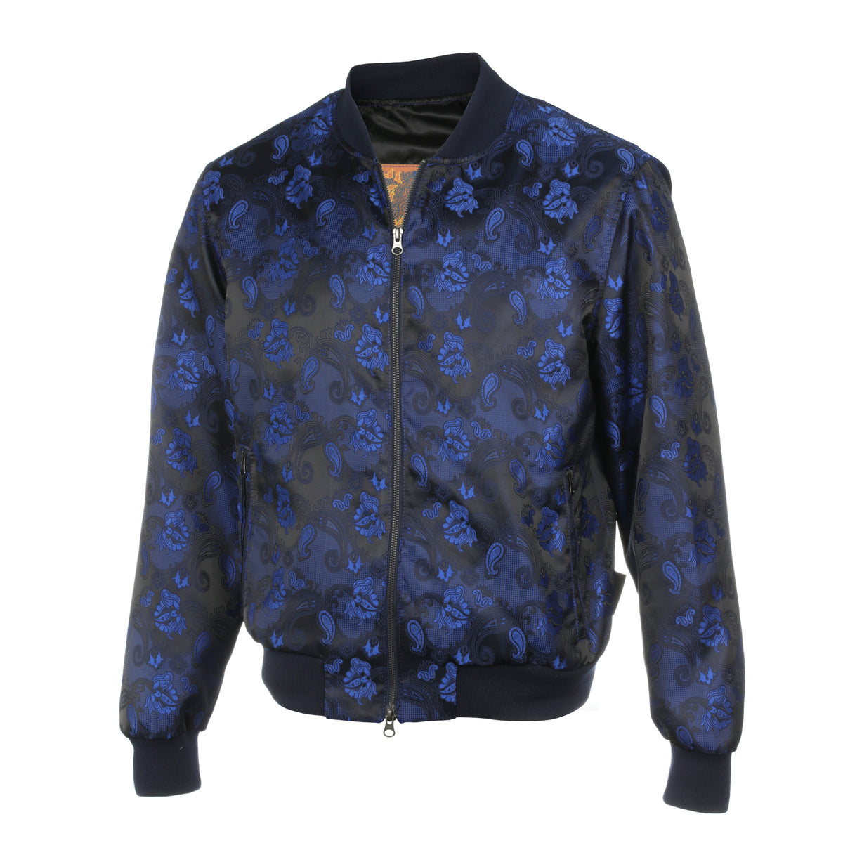 Men’s Navy Jacquard Woven Bomber Jacket – Stylish Outerwear