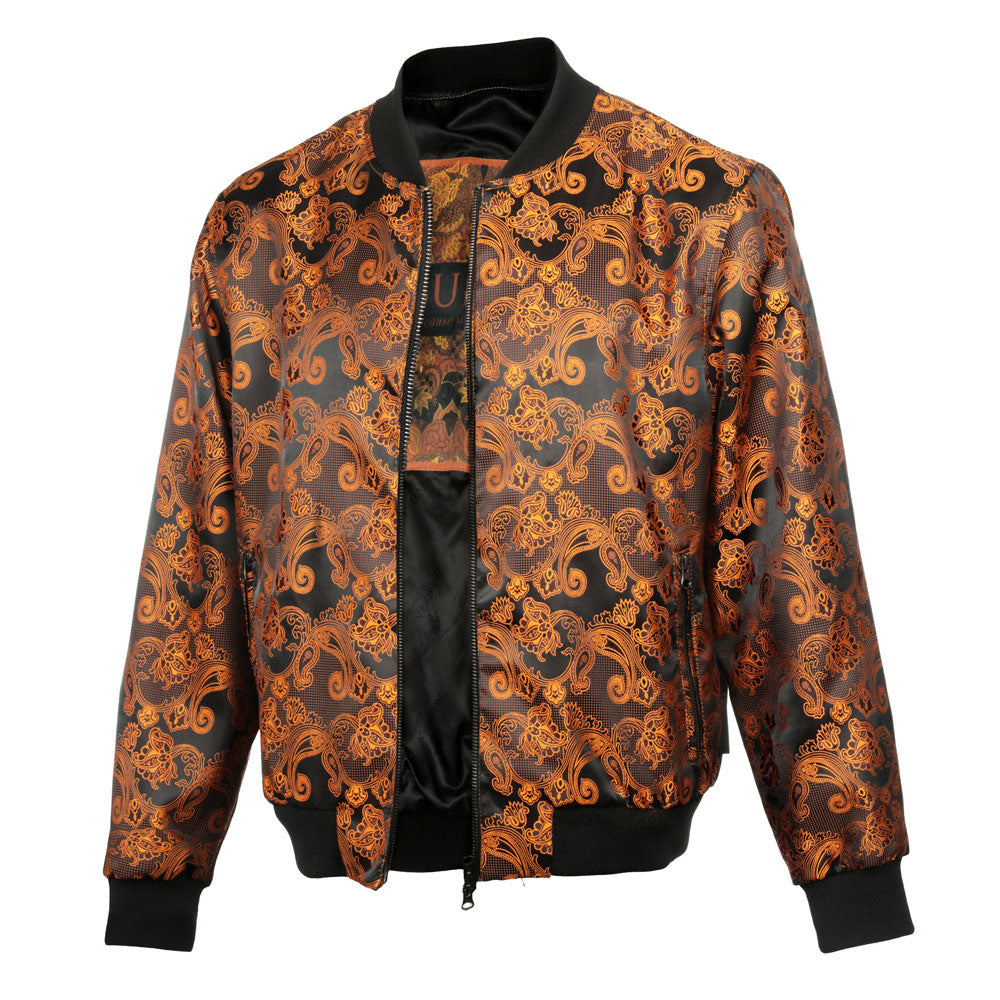 Men’s Burnt Orange Jacquard Woven Bomber Jacket – Stylish Outerwear
