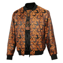 Men’s Burnt Orange Jacquard Woven Bomber Jacket – Stylish Outerwear
