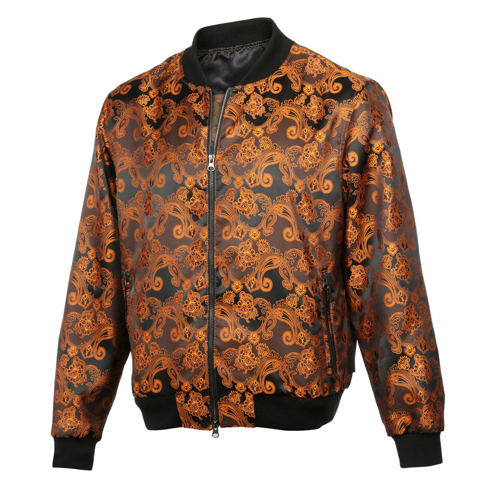 Men’s Burnt Orange Jacquard Woven Bomber Jacket – Stylish Outerwear