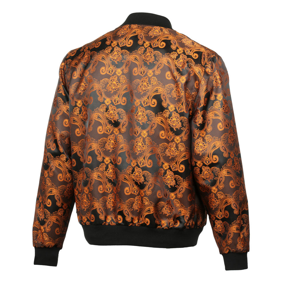 Men’s Burnt Orange Jacquard Woven Bomber Jacket – Stylish Outerwear