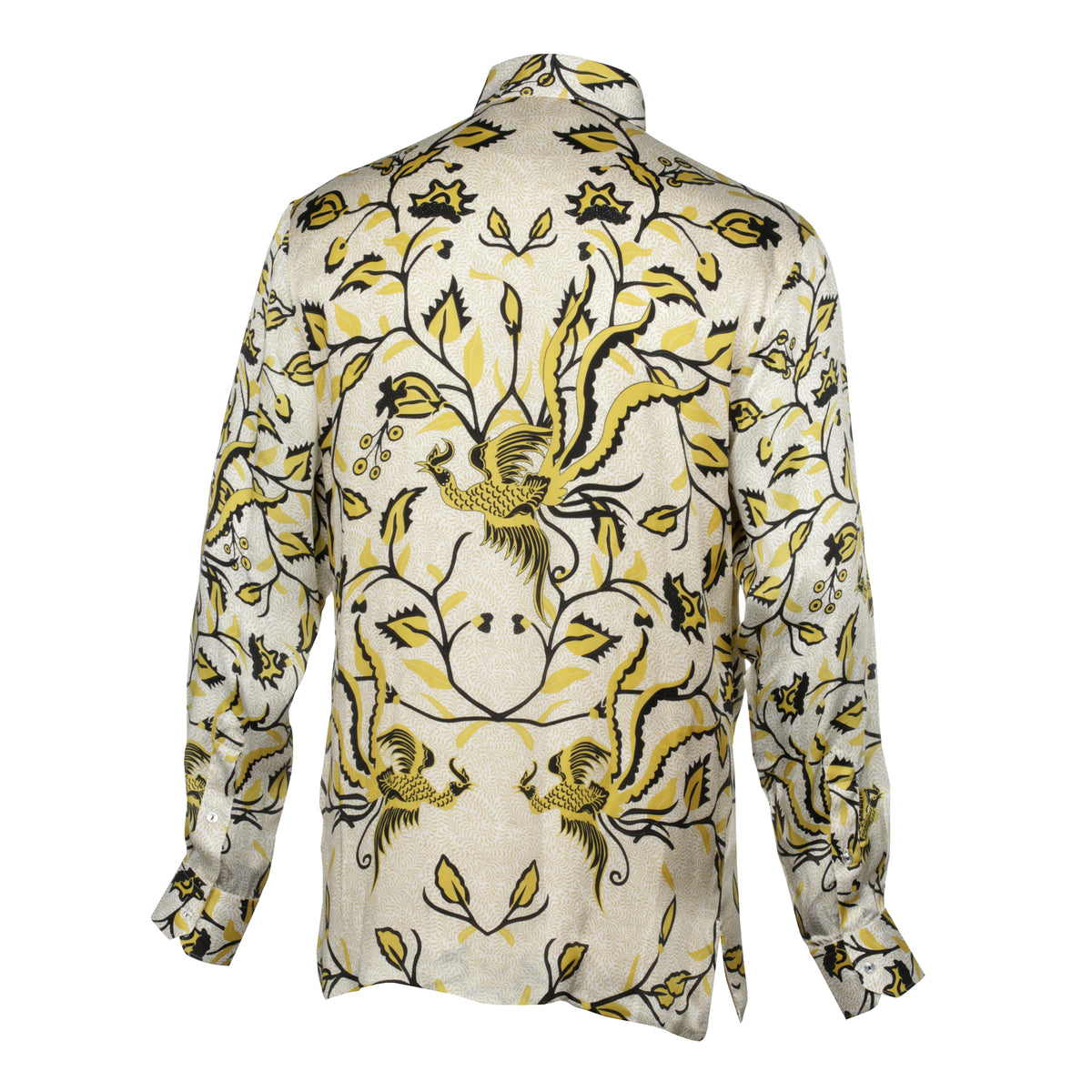 Madiba Original - Golden Leaves Men's Long Sleeve Vegan Silk Shirt