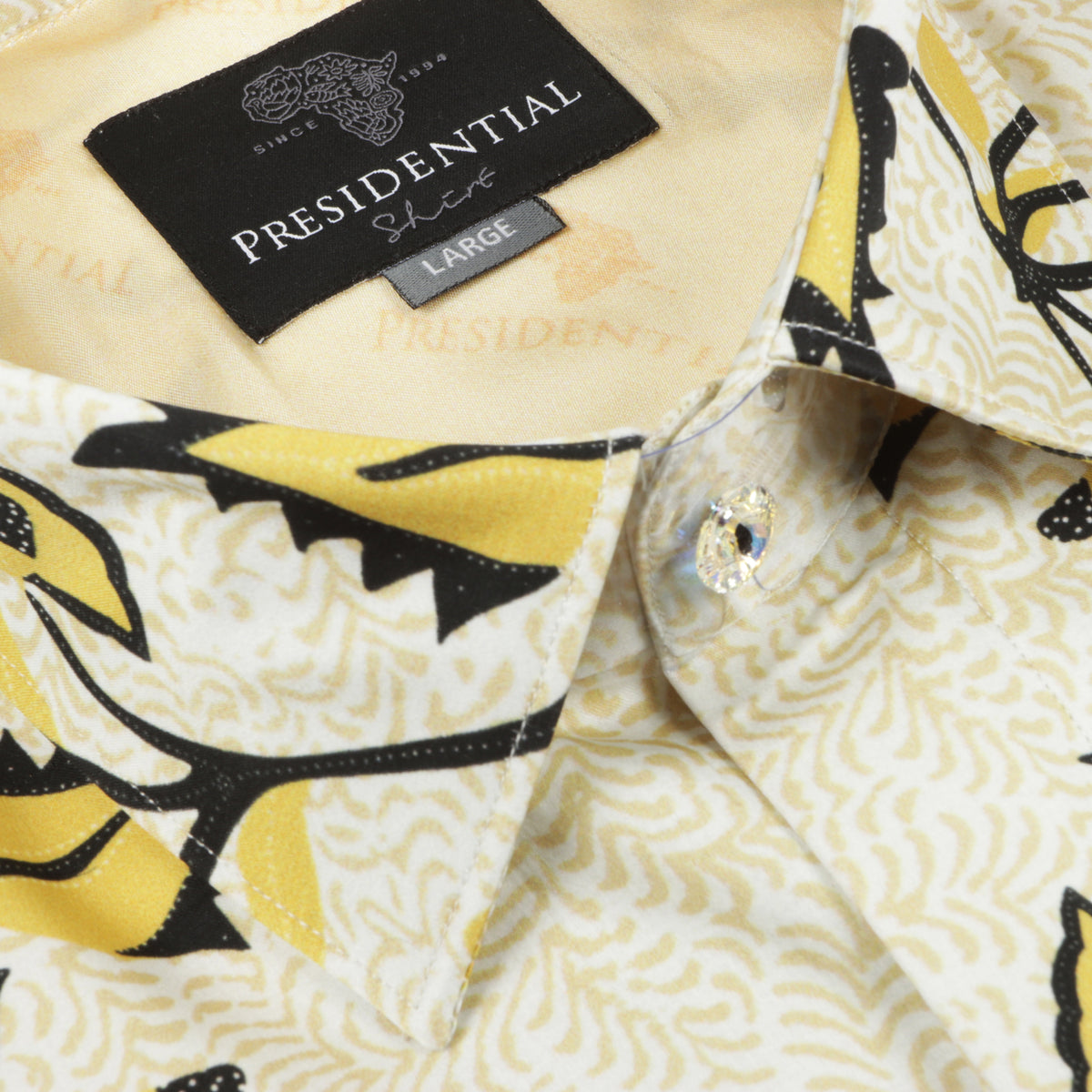 Madiba Original - Golden Leaves Men's Long Sleeve Vegan Silk Shirt