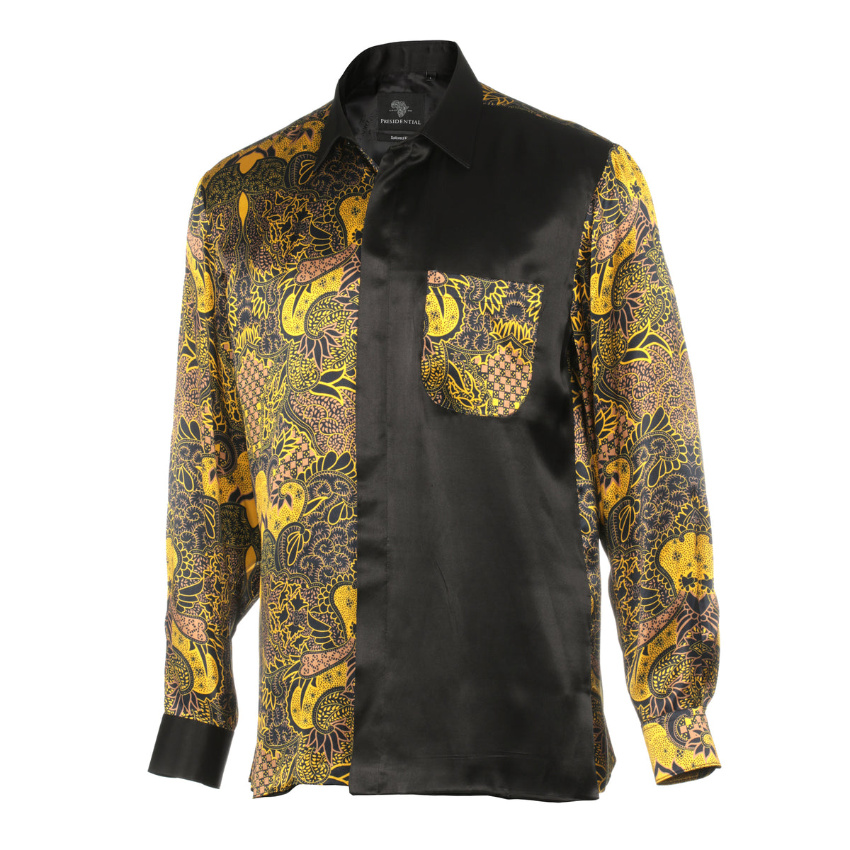 Madiba Classic - Black Men's Long Sleeve Silk Shirt