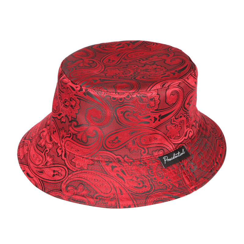 Men's Bucket Hat, Jacquard Woven Satin - Kings Classic Red