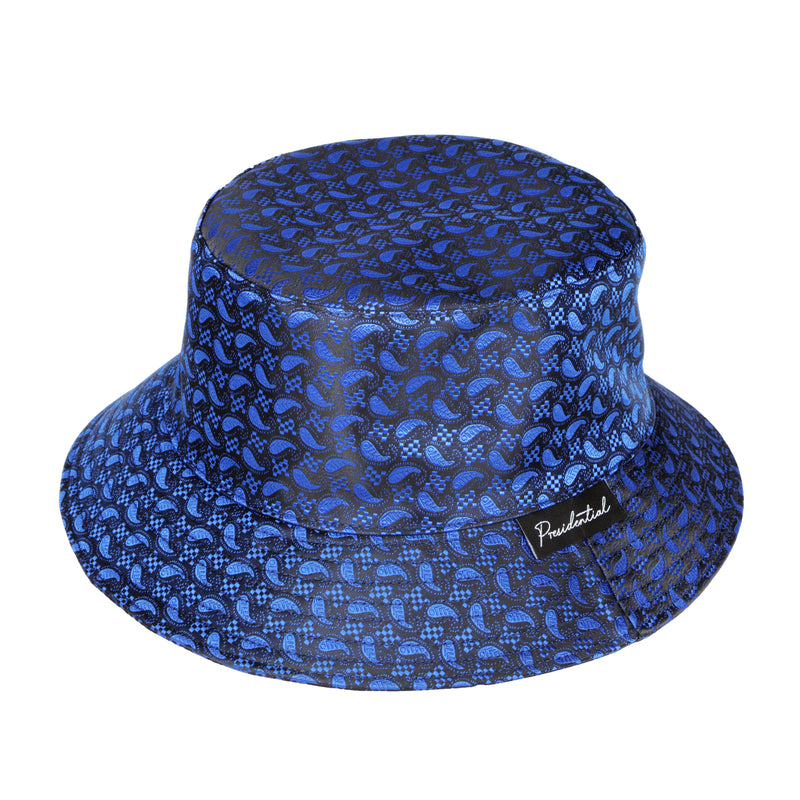 Men's Bucket Hat, Jacquard Woven Satin - Paisley Fish Navy