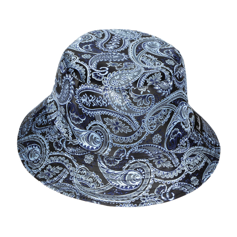 Men's Bucket Hat, Jacquard Woven Satin - Paisley Flower Navy