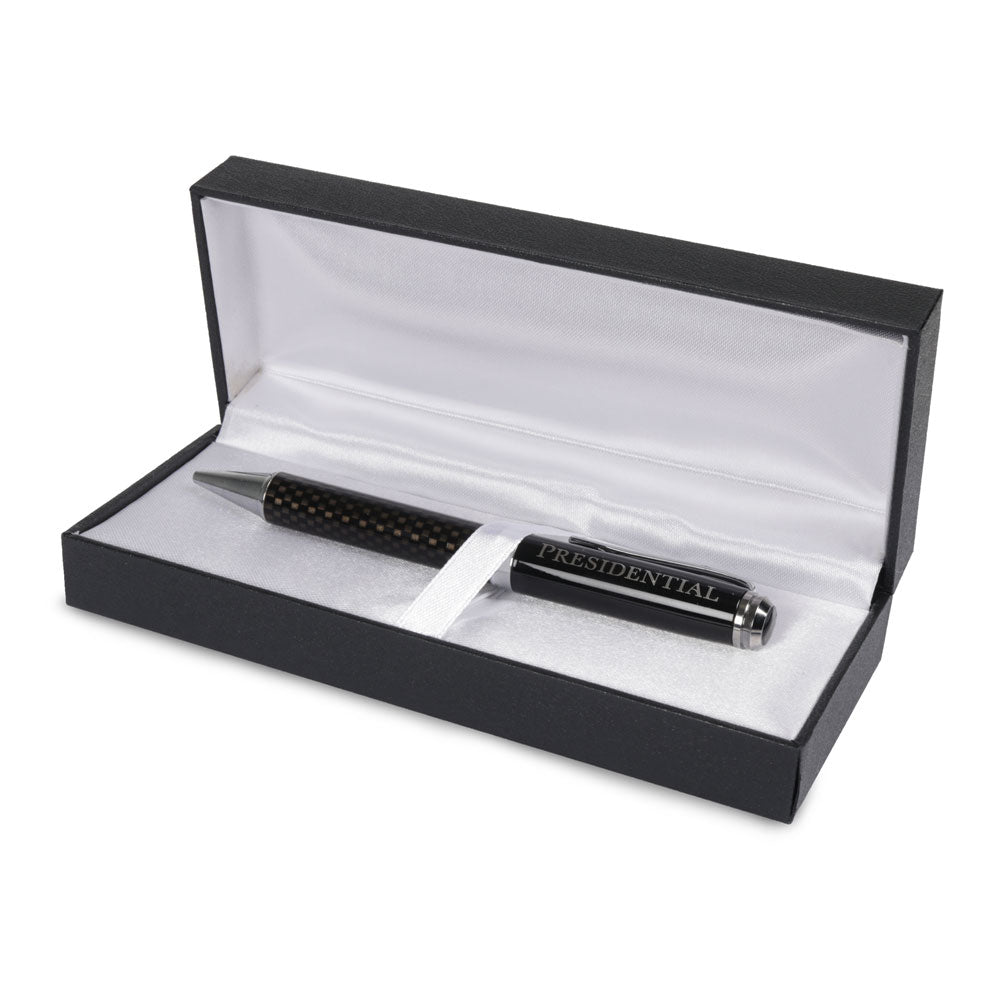 Black Ballpoint Pen – Carbon Fiber Body, Refillable, in Branded Box
