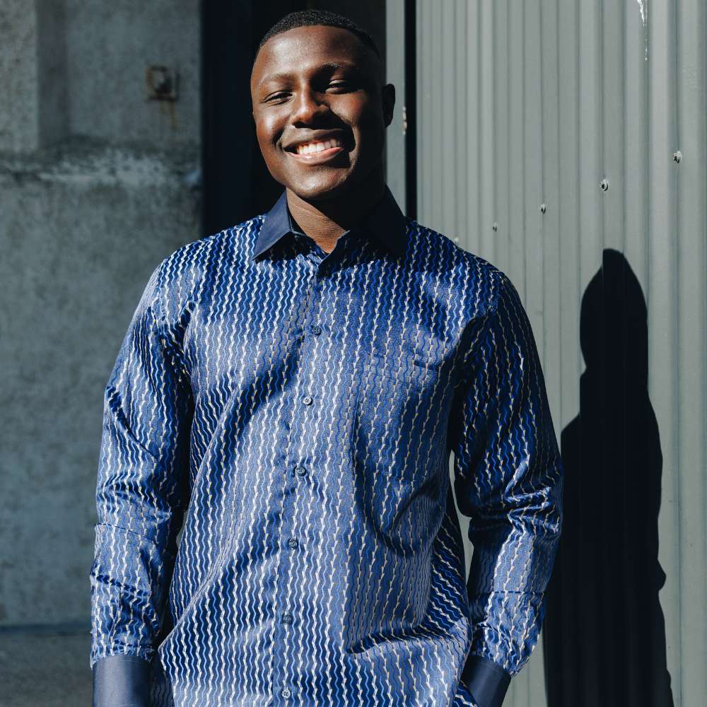 Madiba's Pin Stripe - Navy Long Sleeve Jacquard Woven Men's Shirt