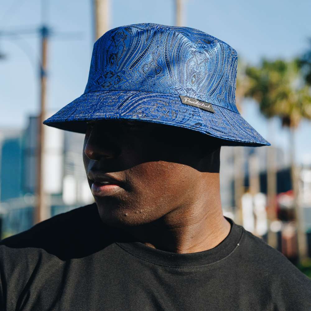 Men's Bucket Hat, Jacquard Woven Satin - Royal Prince Blue