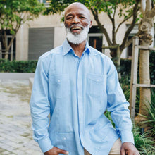 Blue Sky Long Sleeve Cuban Multi-Pocket Cotton Linen Shirt