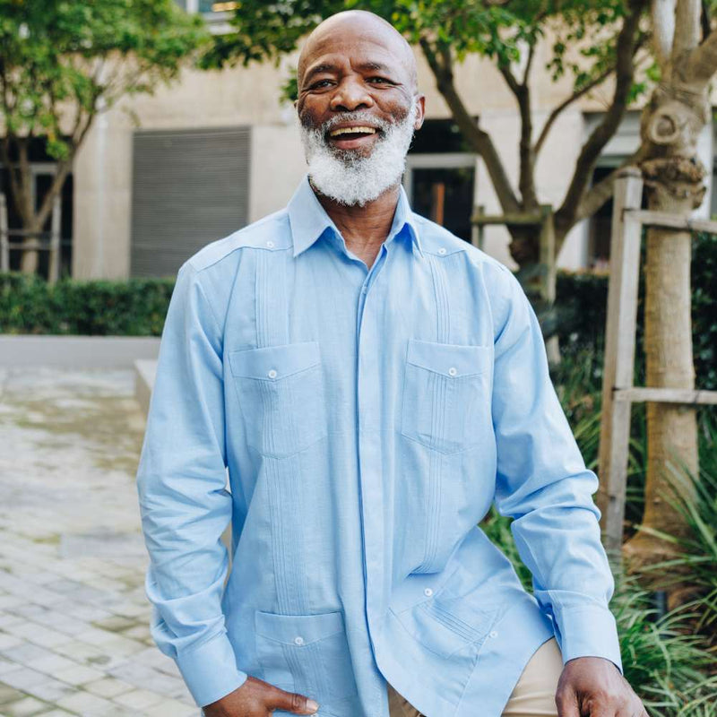 Blue Sky Long Sleeve Cuban Multi-Pocket Cotton Linen Shirt