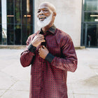 Madiba's Diamond - Red Long Sleeve Jacquard Woven Men's Shirt