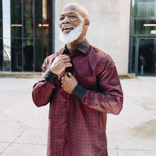 Madiba's Diamond - Red Long Sleeve Jacquard Woven Men's Shirt