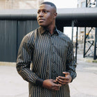 Madiba's Pin Stripe - Black Long Sleeve Jacquard Woven Men's Shirt