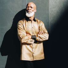 Madiba's Pin Stripe - Gold Long Sleeve Jacquard Woven Men's Shirt