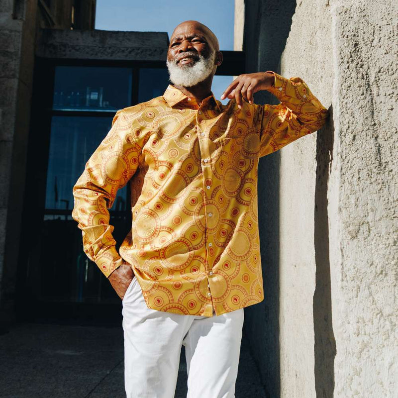 Large African Circle - Amber Long Sleeve Jacquard Woven Men's Shirt