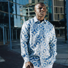Large African Circle - Light Blue Long Sleeve Jacquard Woven Men's Shirt
