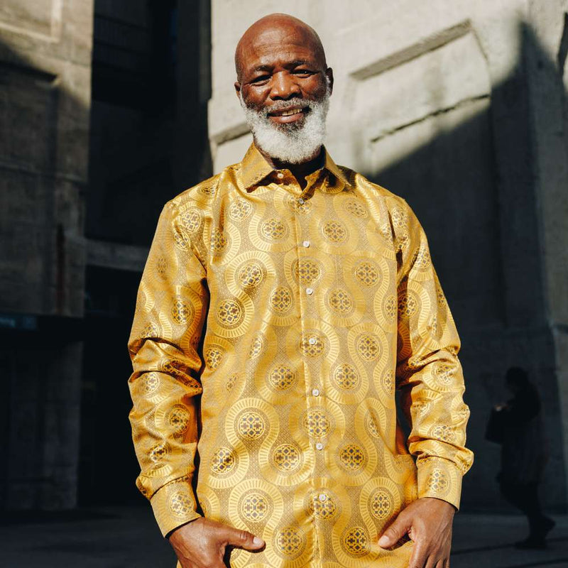 African Wave - Gold Long Sleeve Jacquard Woven Men's Shirt