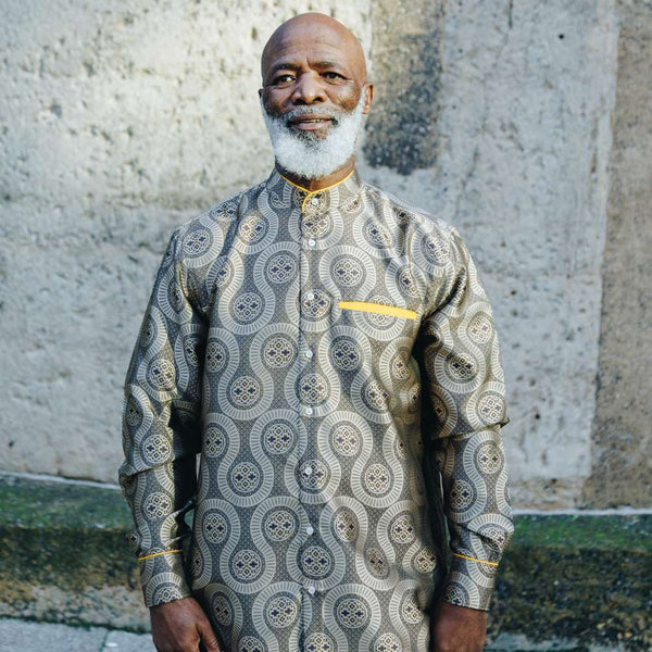 African Wave - Brown Long Sleeve Jacquard Woven Men's Shirt